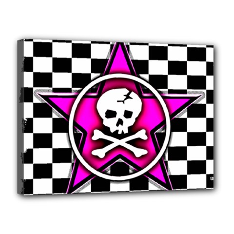 Pink Star Skull Checker Canvas 16  x 12  (Stretched) from UrbanLoad.com