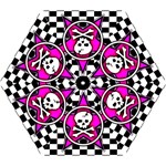 Pink Star Skull Checker Mini Folding Umbrella