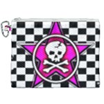 Pink Star Skull Checker Canvas Cosmetic Bag (XXL)