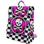 Pink Star Skull Checker Flap Top Backpack