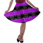 Purple Goth Skulls  A-line Skater Skirt