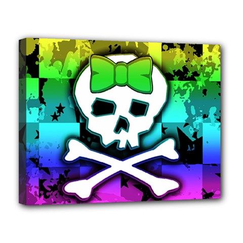 Rainbow Skull Canvas 14  x 11  (Stretched) from UrbanLoad.com