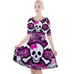 Splatter Girly Skull Quarter Sleeve A-Line Dress
