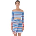 Blue and coral stripe 1 Off Shoulder Top with Skirt Set