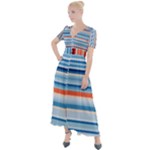 blue and coral stripe 2 Button Up Short Sleeve Maxi Dress