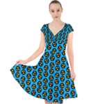 0059 Comic Head Bothered Smiley Pattern Cap Sleeve Front Wrap Midi Dress