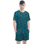 0059 Comic Head Bothered Smiley Pattern Men s Mesh Tee and Shorts Set