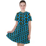 0059 Comic Head Bothered Smiley Pattern Short Sleeve Shoulder Cut Out Dress 