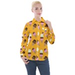 Ice cream on an orange background pattern                                                            Women s Long Sleeve Pocket Shirt