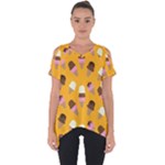 Ice cream on an orange background pattern                                                            Cut Out Side Drop Tee
