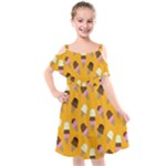 Ice cream on an orange background pattern                                                         Kids  Cut Out Shoulders Chiffon Dress