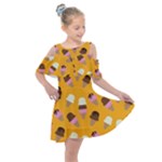 Ice cream on an orange background pattern                                                          Kids  Shoulder Cutout Chiffon Dress