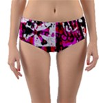 Pink Checker Graffiti  Reversible Mid-Waist Bikini Bottoms