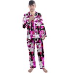 Pink Checker Graffiti  Men s Long Sleeve Satin Pajamas Set