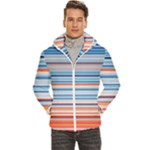 blue and coral stripe 2 Men s Hooded Quilted Jacket