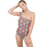 Hexagons and stars pattern                                                                Frilly One Shoulder Swimsuit
