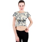 Blue Vintage Background, Blue Roses Patterns Crew Neck Crop Top