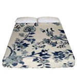 Blue Vintage Background, Blue Roses Patterns Fitted Sheet (Queen Size)
