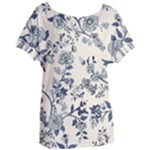 Blue Vintage Background, Blue Roses Patterns Women s Oversized T-Shirt
