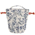 Blue Vintage Background, Blue Roses Patterns Drawstring Bucket Bag