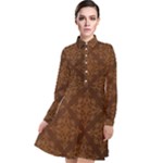 Brown Floral Pattern Floral Vintage Pattern, Brown Vintage Long Sleeve Chiffon Shirt Dress