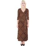 Brown Floral Pattern Floral Vintage Pattern, Brown Vintage Quarter Sleeve Wrap Maxi Dress