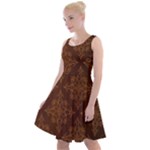 Brown Floral Pattern Floral Vintage Pattern, Brown Vintage Knee Length Skater Dress