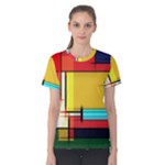 Multicolored Retro Abstraction, Lines Retro Background, Multicolored Mosaic Women s Cotton T-Shirt
