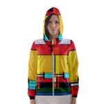 Multicolored Retro Abstraction, Lines Retro Background, Multicolored Mosaic Women s Hooded Windbreaker