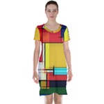 Multicolored Retro Abstraction, Lines Retro Background, Multicolored Mosaic Short Sleeve Nightdress