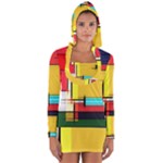 Multicolored Retro Abstraction, Lines Retro Background, Multicolored Mosaic Long Sleeve Hooded T-shirt