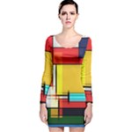 Multicolored Retro Abstraction%2 Long Sleeve Velvet Bodycon Dress