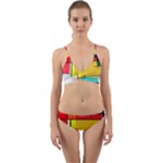 Multicolored Retro Abstraction, Lines Retro Background, Multicolored Mosaic Wrap Around Bikini Set