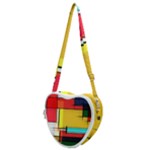 Multicolored Retro Abstraction, Lines Retro Background, Multicolored Mosaic Heart Shoulder Bag