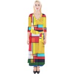 Multicolored Retro Abstraction, Lines Retro Background, Multicolored Mosaic Quarter Sleeve Wrap Maxi Dress