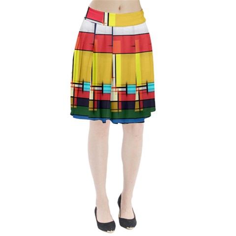 Multicolored Retro Abstraction%2 Pleated Skirt from UrbanLoad.com