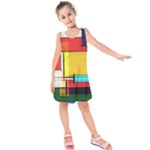 Multicolored Retro Abstraction, Lines Retro Background, Multicolored Mosaic Kids  Sleeveless Dress