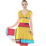 Multicolored Retro Abstraction%2 Cap Sleeve Front Wrap Midi Dress