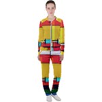 Multicolored Retro Abstraction, Lines Retro Background, Multicolored Mosaic Casual Jacket and Pants Set