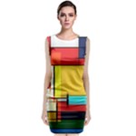 Multicolored Retro Abstraction, Lines Retro Background, Multicolored Mosaic Sleeveless Velvet Midi Dress