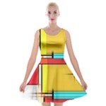 Multicolored Retro Abstraction, Lines Retro Background, Multicolored Mosaic Velvet Skater Dress
