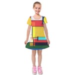 Multicolored Retro Abstraction, Lines Retro Background, Multicolored Mosaic Kids  Short Sleeve Velvet Dress