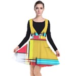 Multicolored Retro Abstraction, Lines Retro Background, Multicolored Mosaic Plunge Pinafore Dress