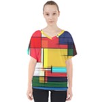 Multicolored Retro Abstraction, Lines Retro Background, Multicolored Mosaic V-Neck Dolman Drape Top