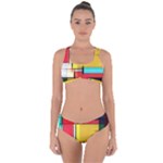 Multicolored Retro Abstraction, Lines Retro Background, Multicolored Mosaic Criss Cross Bikini Set
