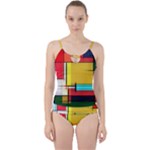 Multicolored Retro Abstraction, Lines Retro Background, Multicolored Mosaic Cut Out Top Tankini Set
