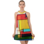 Multicolored Retro Abstraction, Lines Retro Background, Multicolored Mosaic Halter Tie Back Chiffon Dress