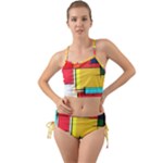 Multicolored Retro Abstraction, Lines Retro Background, Multicolored Mosaic Mini Tank Bikini Set