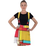 Multicolored Retro Abstraction, Lines Retro Background, Multicolored Mosaic Velvet Suspender Skater Skirt