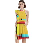 Multicolored Retro Abstraction%2 Cocktail Party Halter Sleeveless Dress With Pockets